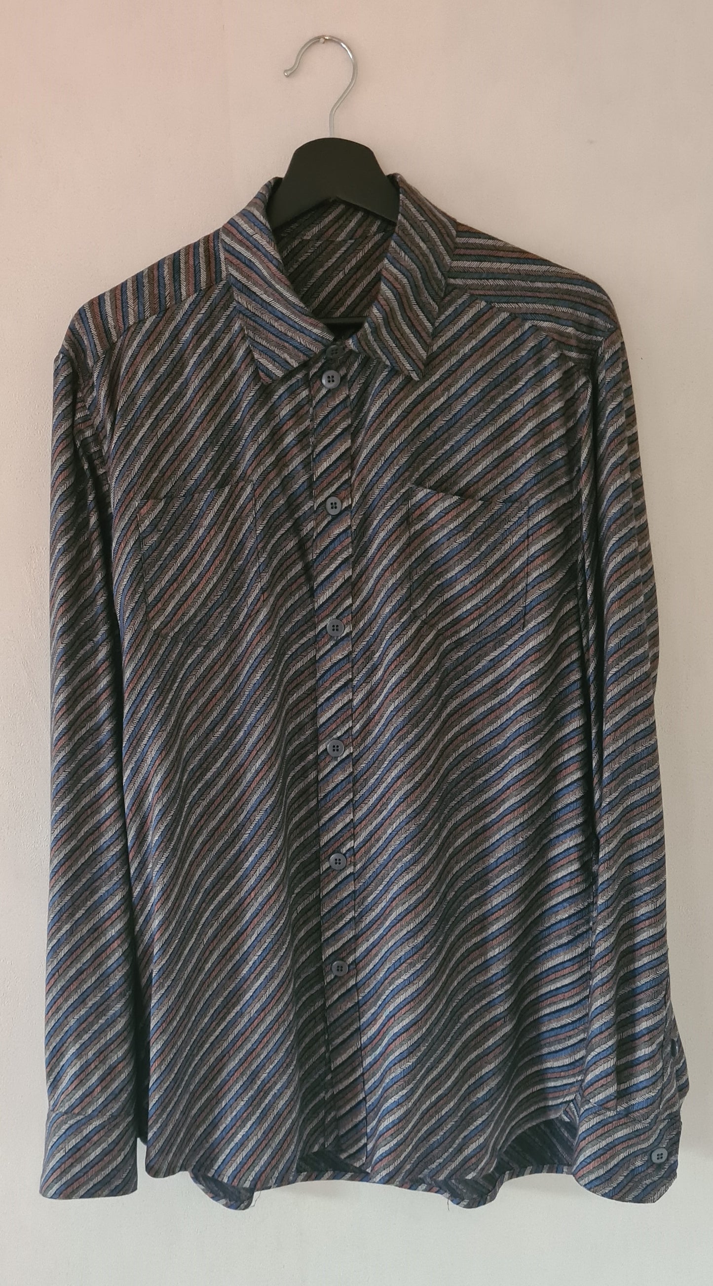 Heren blouse met lange mouwen diagonale strepen