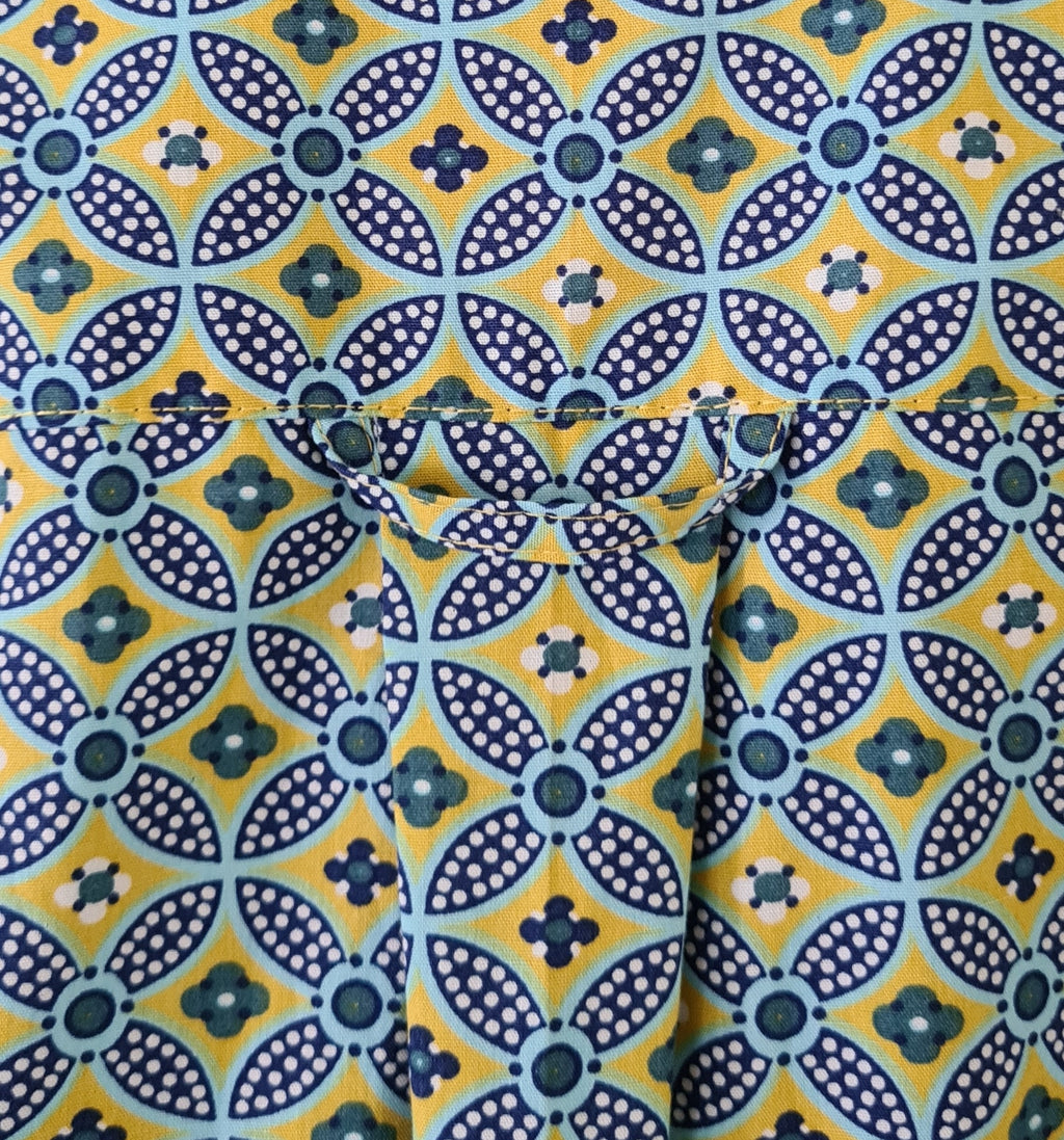 Herrenhemd Kurzarm | Abstraktes Muster Gelb/Blau/Grün | 100 % Baumwolle