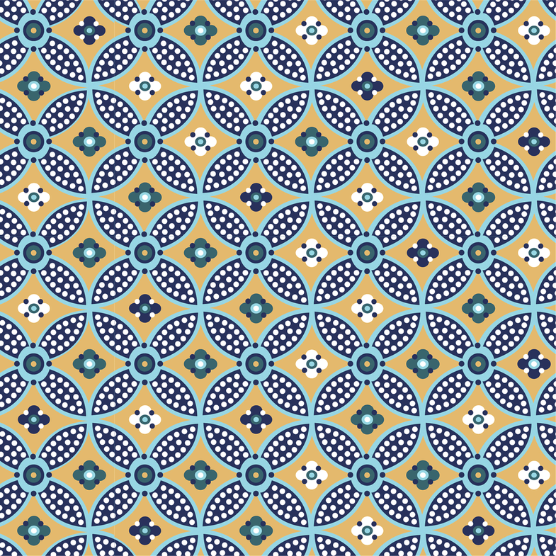 Herrenhemd Kurzarm | Abstraktes Muster Gelb/Blau/Grün | 100 % Baumwolle