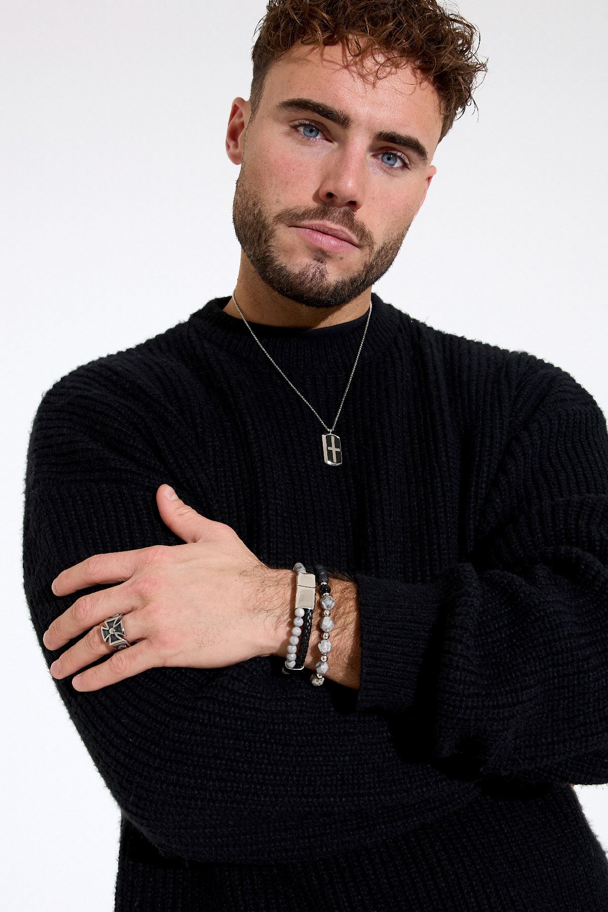 Herrenarmband Perlen schwarz/Farbe