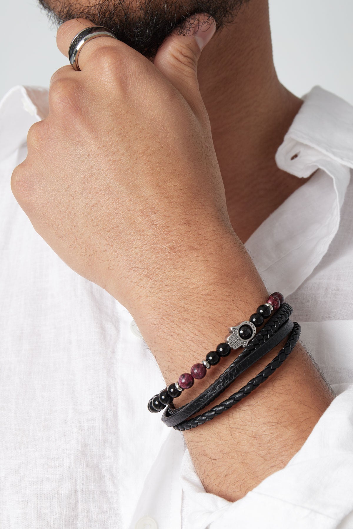 Dubbele Heren Armband met Handbedel | Roestvrij Staal
