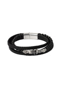 Dubbele Heren Armband – Gevlochten met Kralen & Doodskop Bedel | Roestvrij Staal | Zwart & Bruin