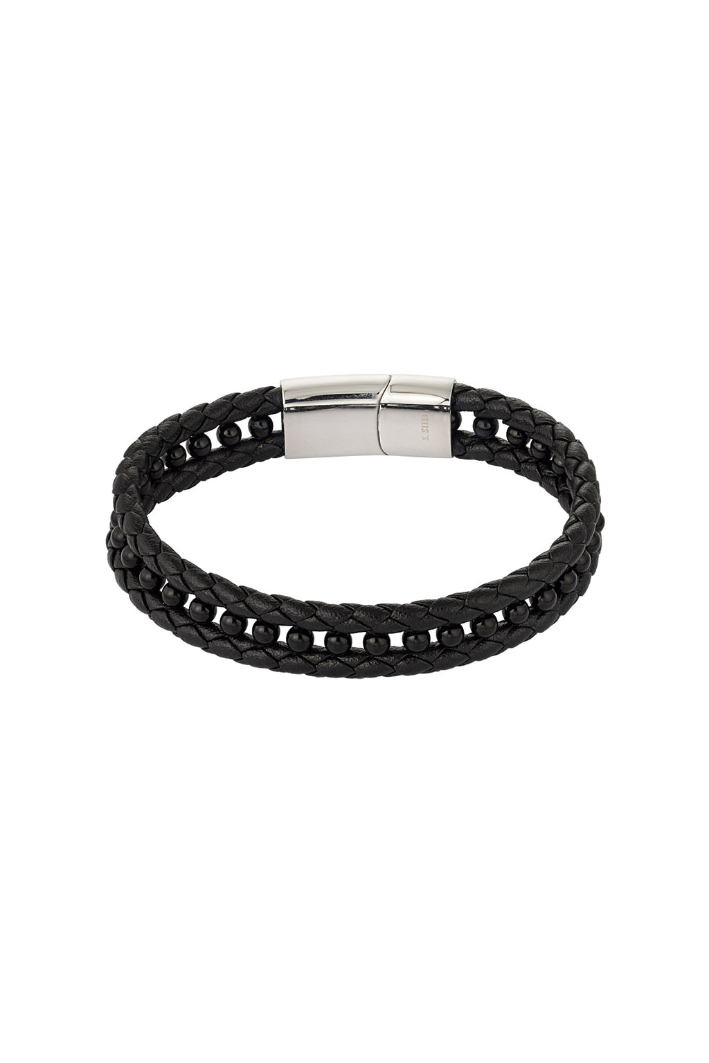Doppelt geflochtenes Herrenarmband mit Perlen | Türkis & Schwarz