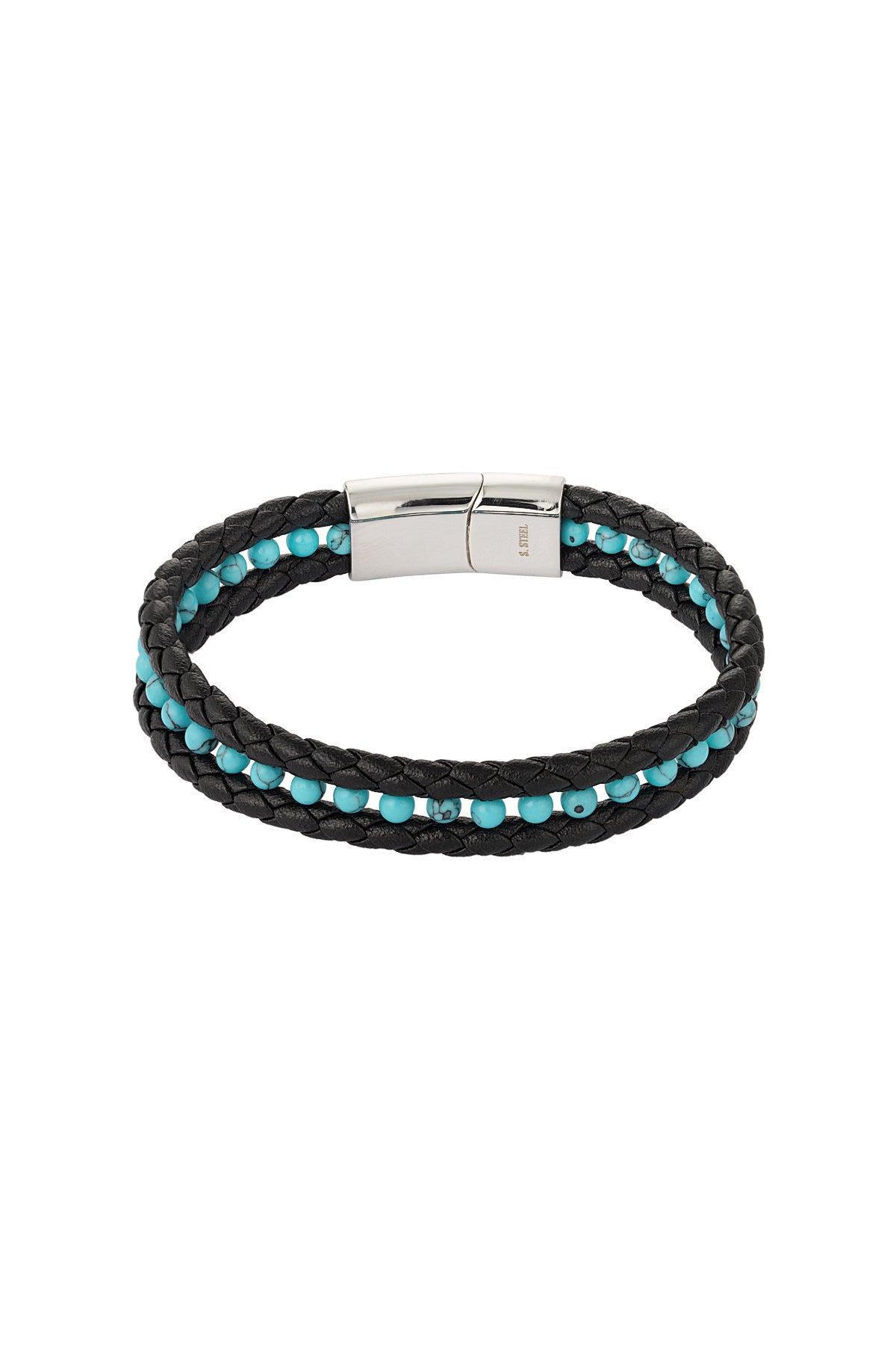 Dubbele Gevlochten Heren Armband met Kralen | Turquoise & Zwart