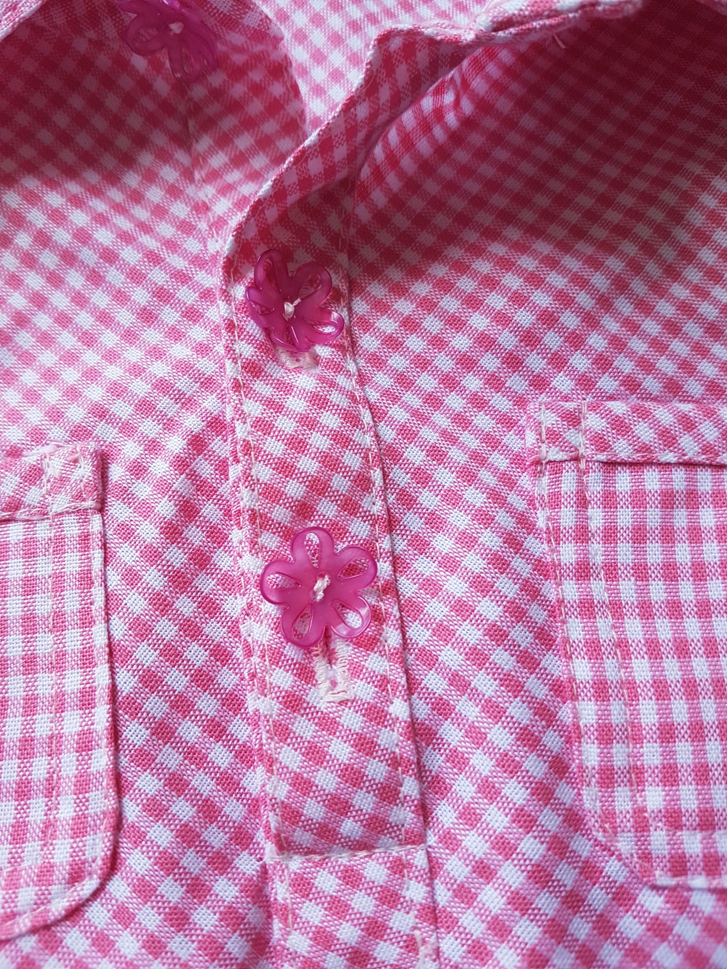Meisjesjurk Vichy Ruitje | 100% Katoen | Strikceintuur & Bloemenknopen | Roze & Groen | Maat 98