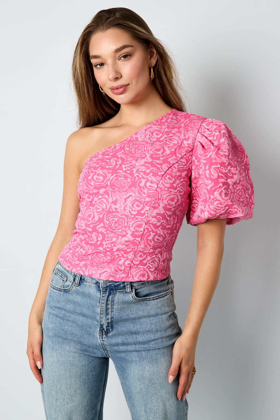 Geweven Polyestervezel Vrouwen Een-schouder Top Elegante Bloemenprint