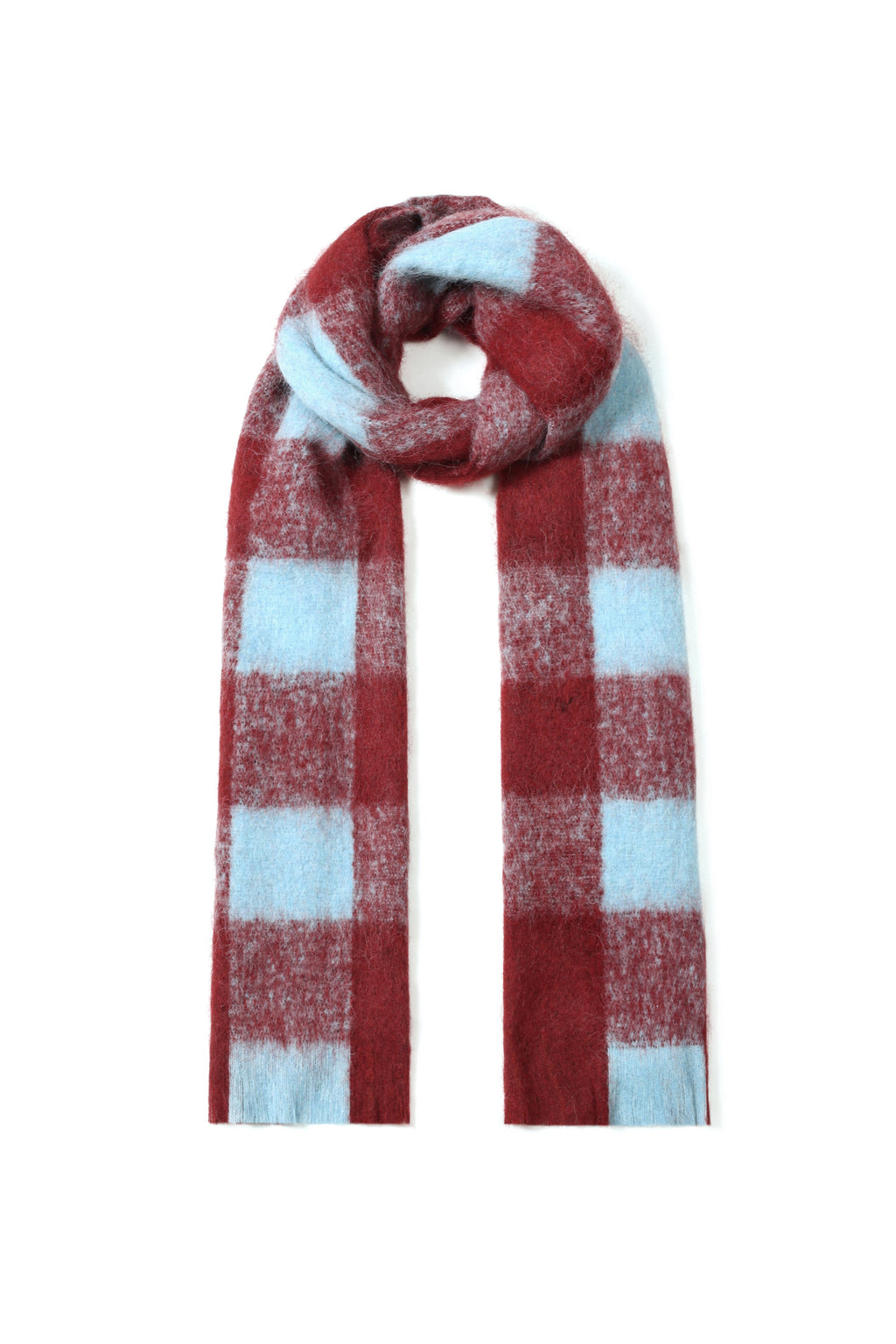 Plaid winter scarf in red or yellow – polyester and wool