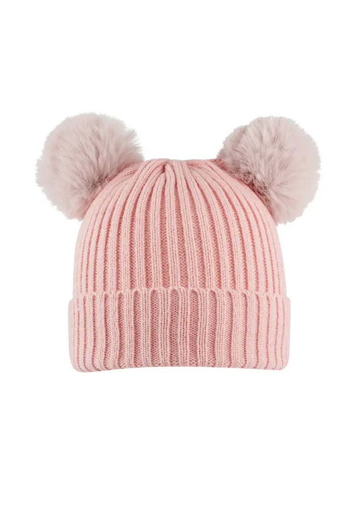 Gestrickte Mädchenmütze mit Bommeln – Rosa | Herbst/Winter
