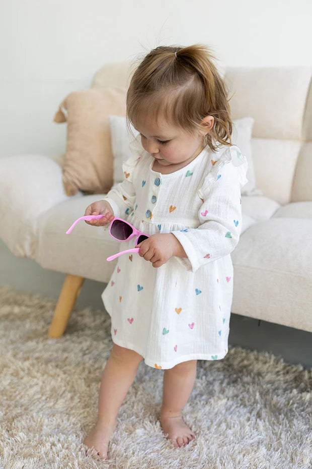 Mousseline baby jurk hartjes, aardbei