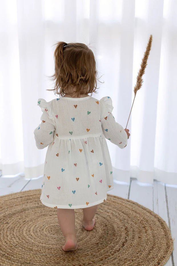 Mousseline baby jurk hartjes, aardbei