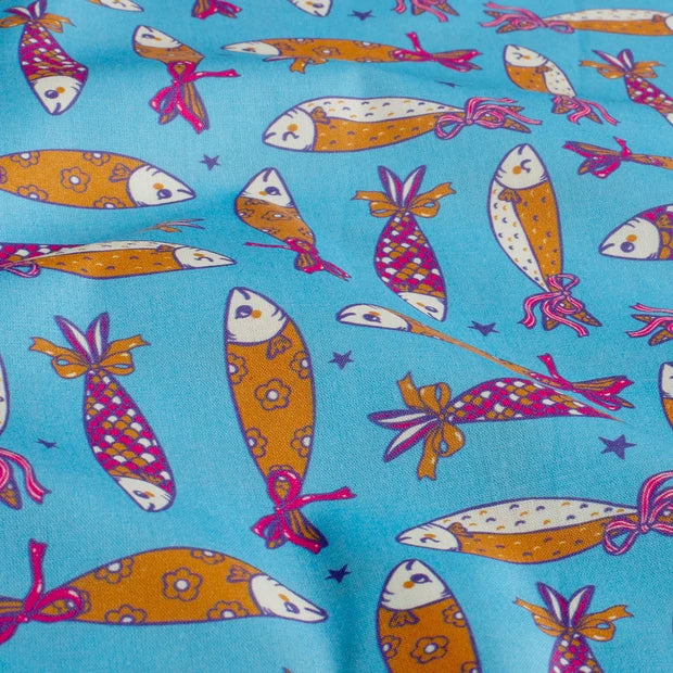 Cotton Baby Dress Girls | Fish Print | Aqua