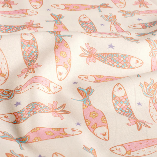 Cotton Baby Dress Girls | Fish Print | Aqua