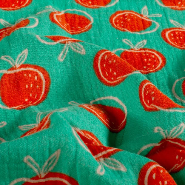 Katoenen Baby Jurk Meisjes | Appels Print | Donker mint
