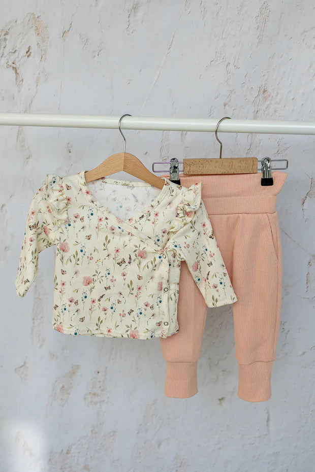 Jersey overslag top baby meisjes ruche bloemen