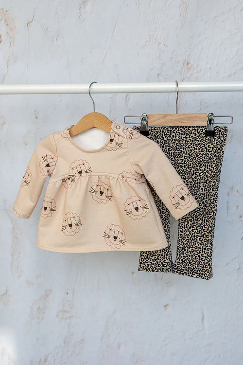 Baby-Shirt Löwen-Print – Weicher French Terry | Beige
