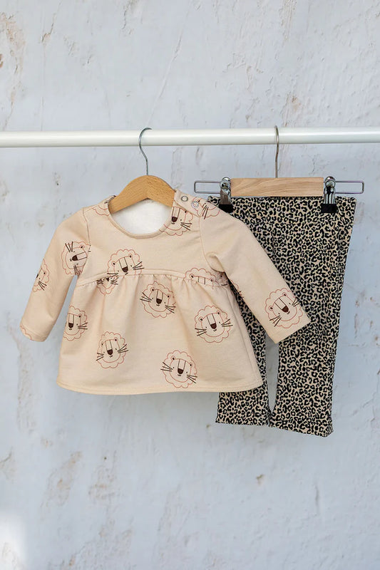 Ausgestellte Babyhose mit Leopardenmuster | Beige | Größe 50-86