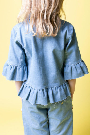 Mädchen-Jeansjacke mit Rüschen & Fransen | Stretch-Denim