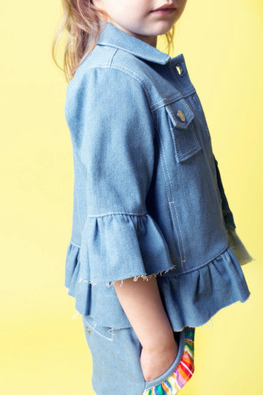 Meisjes Denim Jack met Ruches & Rafels | Stretch Spijkerstof