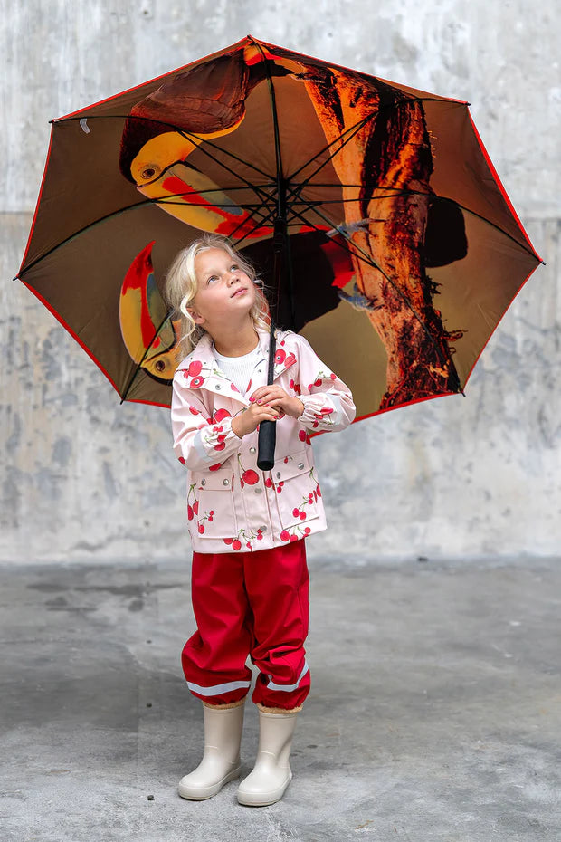 Mädchen Regenjacke Kirschen-Print – Hellrosa | Wasserabweisend | Größen 80–176