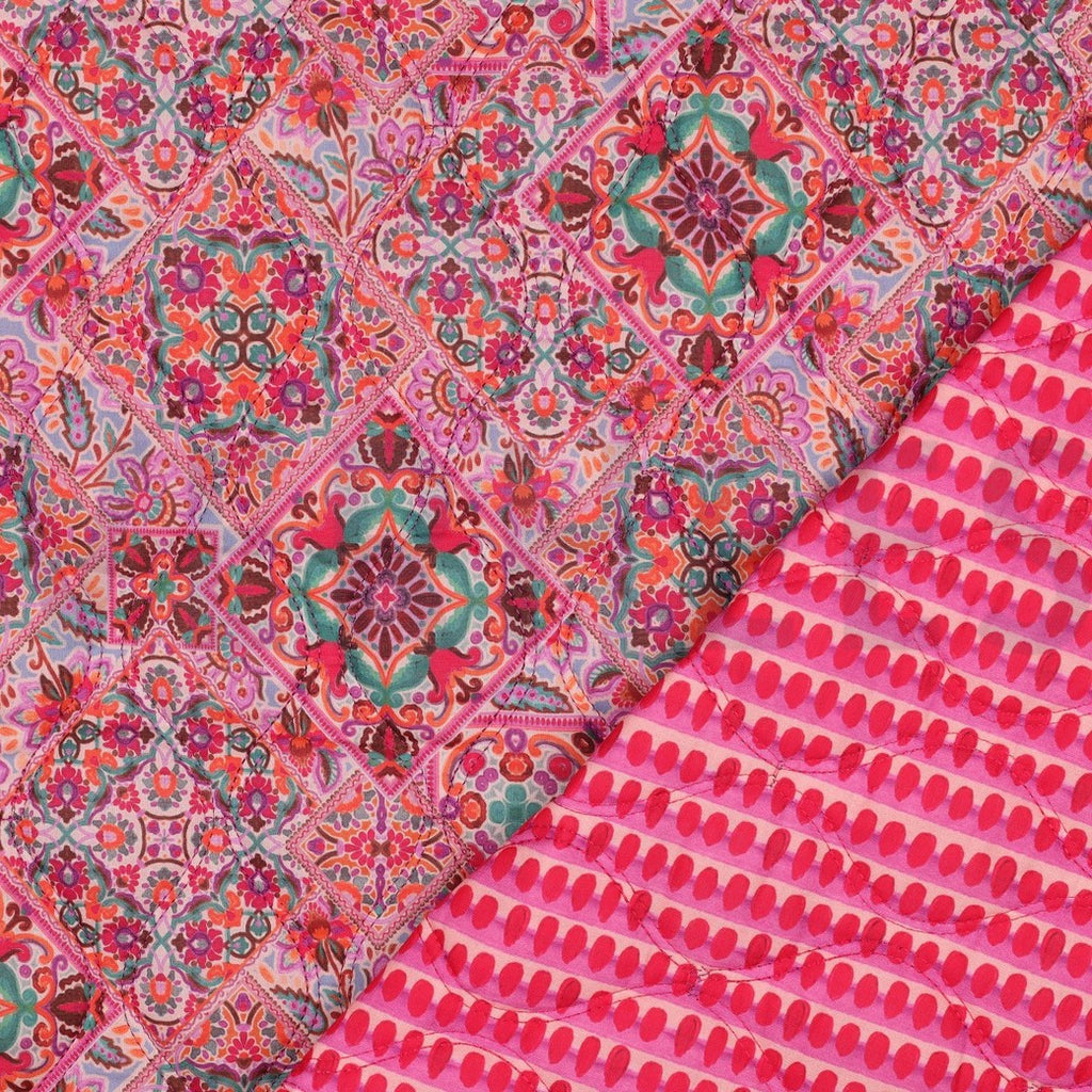 Alix – Wattierte Mädchenjacke Blumendruck | Rosenrot & Blau | Größen 92–164
