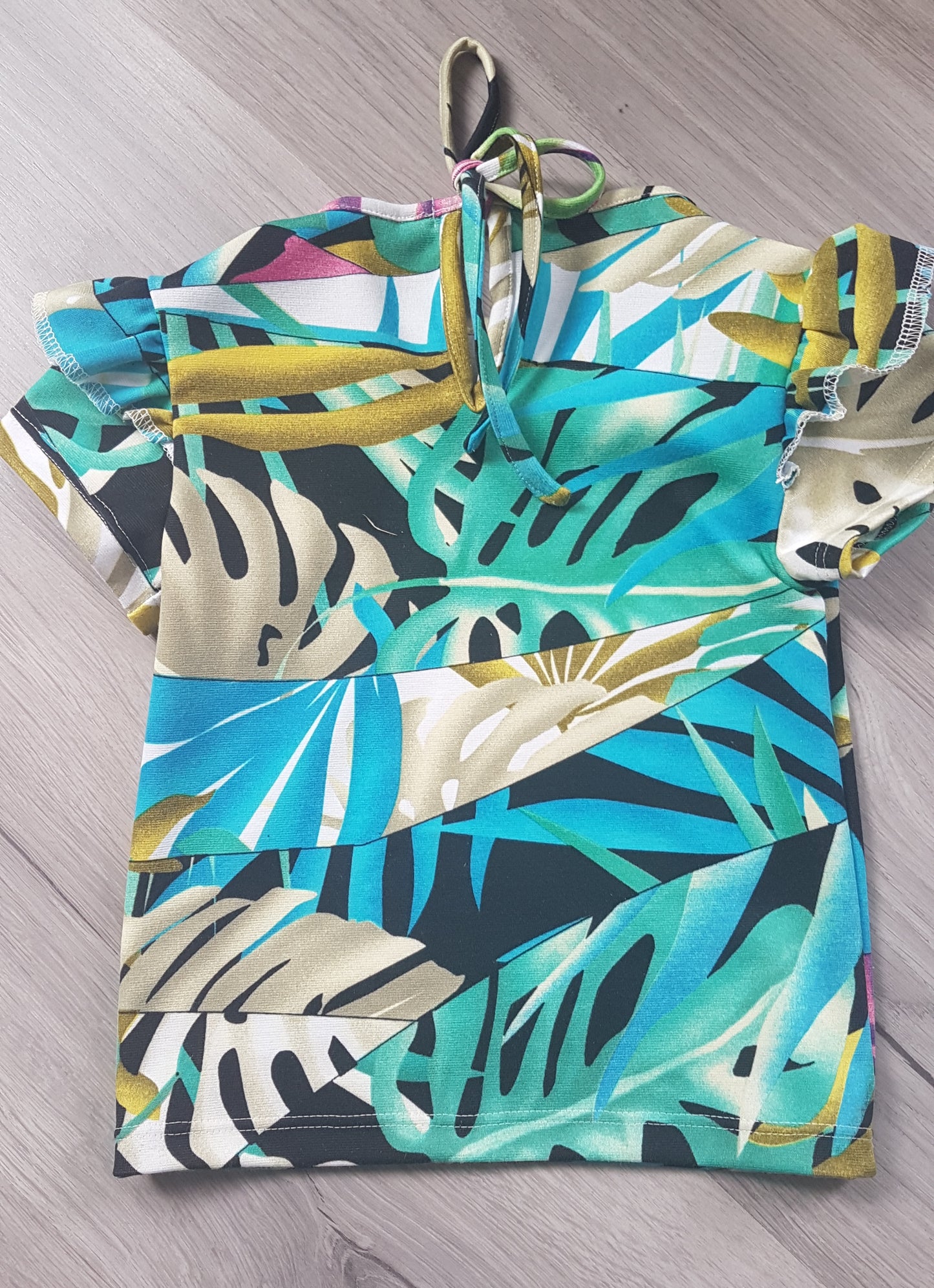 Girls' T-shirt Ruffles with Tropical Print