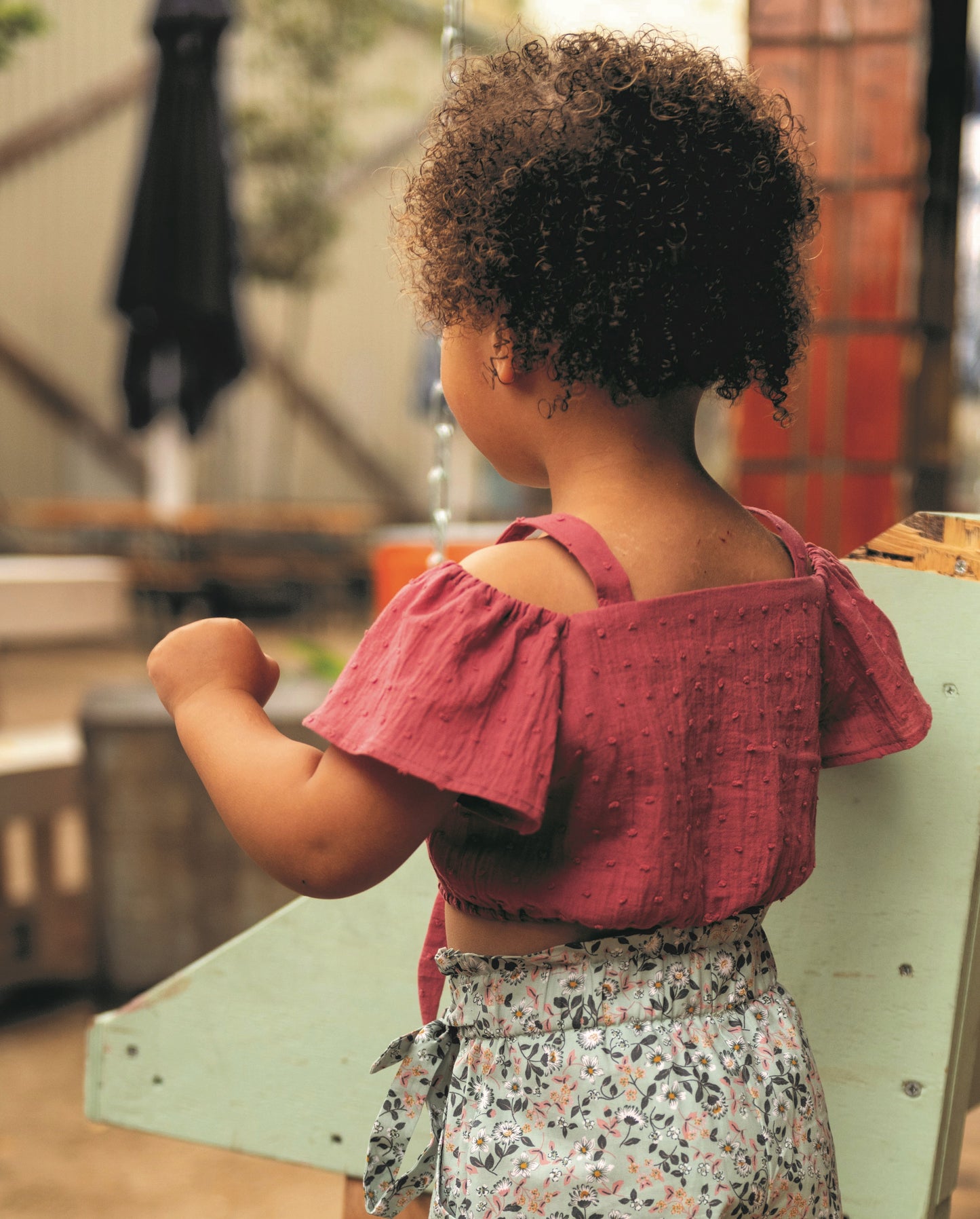 Girls' Pink Cropped Top — Off-Shoulder with Butterfly Sleeves & Bows
