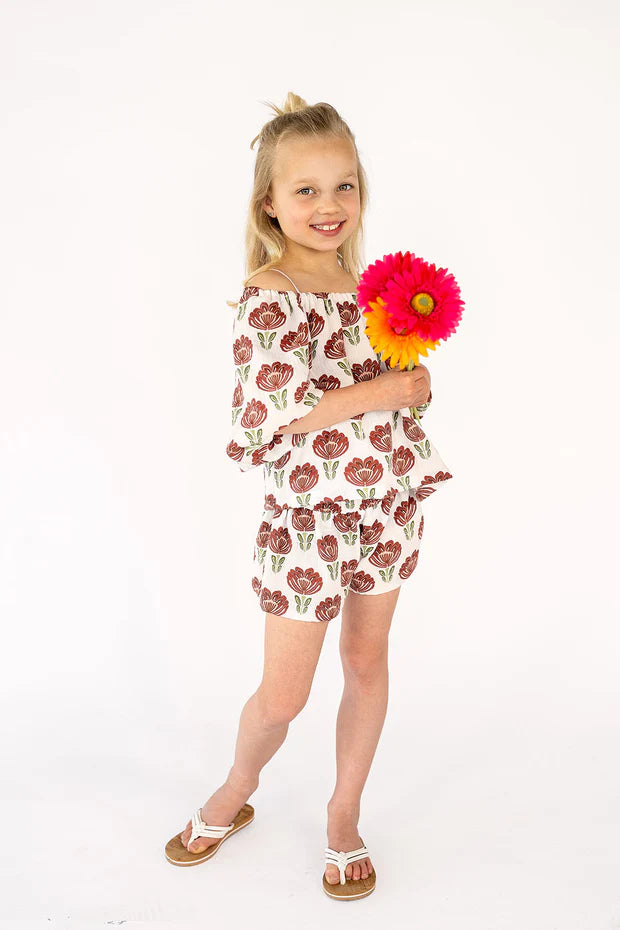 Meisjes Mousseline Top met Bloemenprint | Pofmouwen | Off-Shoulder | Lente/Zomer