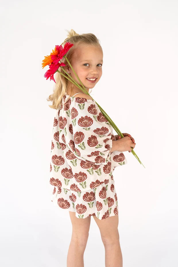 Meisjes Mousseline Top met Bloemenprint | Pofmouwen | Off-Shoulder | Lente/Zomer