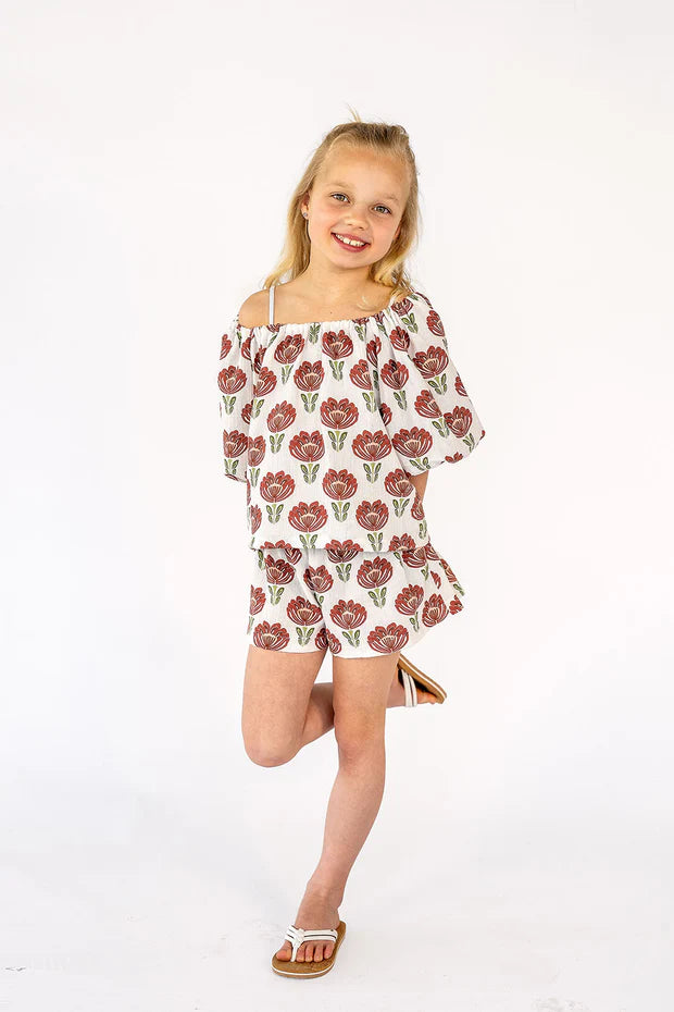 Meisjes Mousseline Top met Bloemenprint | Pofmouwen | Off-Shoulder | Lente/Zomer