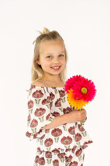 Meisjes Mousseline Top met Bloemenprint | Pofmouwen | Off-Shoulder | Lente/Zomer