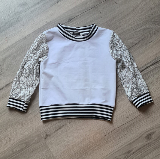 Mädchen-Sweatshirt mit Spitzenärmeln – Weiß | French Terry | Größe 92-140