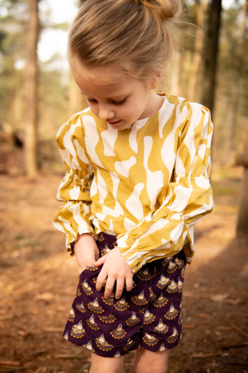 Girls' Puff-Sleeved Blouse with Abstract Print | Poplin Cotton | Sizes 92-164