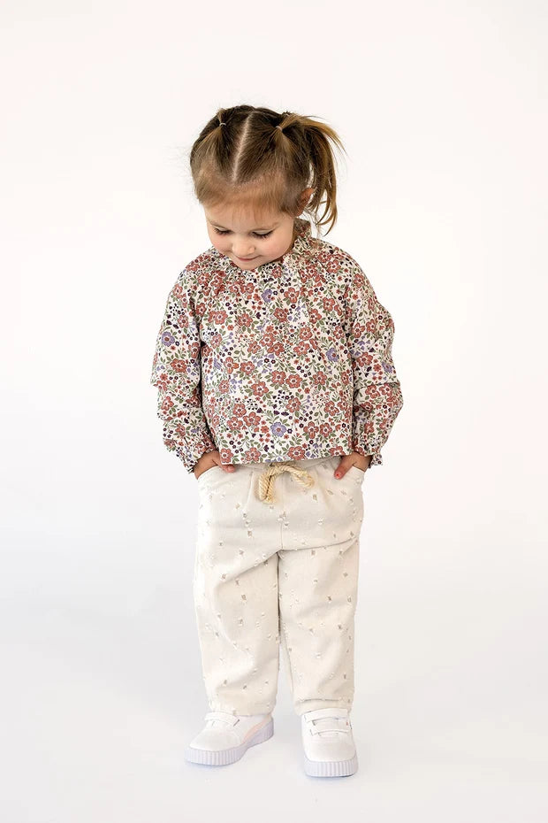 Meisjesblouse Bloemenprint | Lange Mouwen & Gerimpelde Hals | 100% Katoen