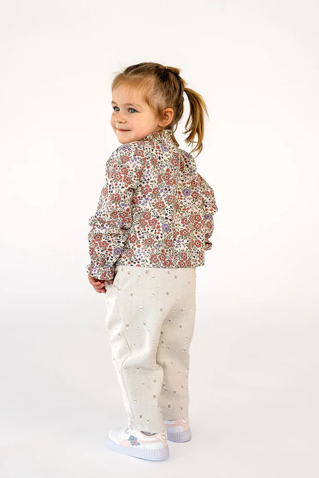 Meisjesblouse Bloemenprint | Lange Mouwen & Gerimpelde Hals | 100% Katoen