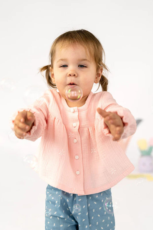 Muslin Girls Blouse | Embroidered Flowers | Long Sleeves