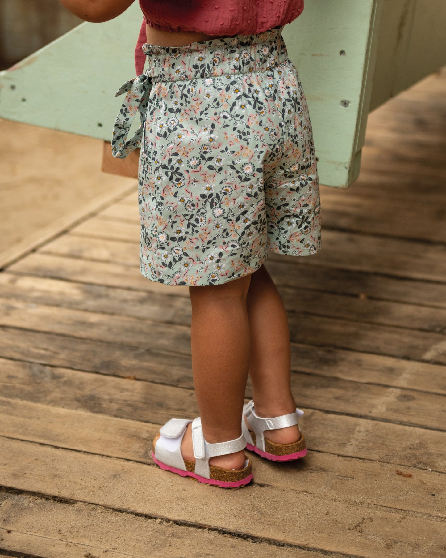 Girls' Floral Print Shorts with Bow Belt — Mint | Spring & Summer