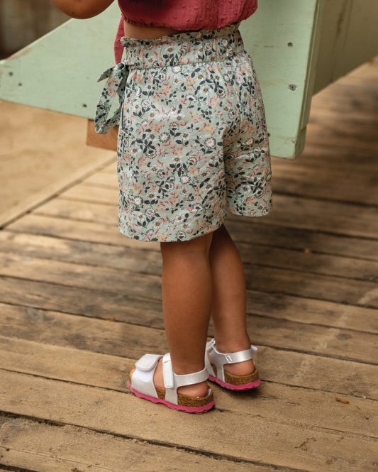 Girls' Floral Print Shorts with Bow Belt — Mint | Spring & Summer