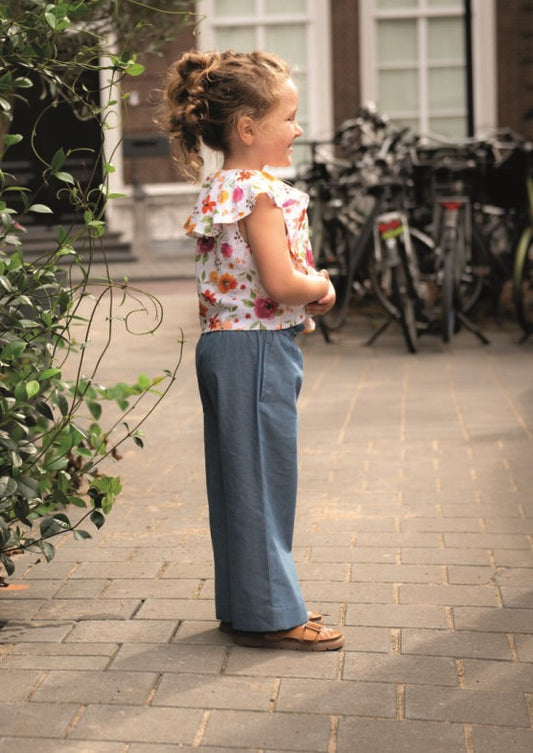 Girls' Bleached Denim Wide-Leg Trousers – Elastic Waist | Light Blue | Size 92-164 | Colors Store