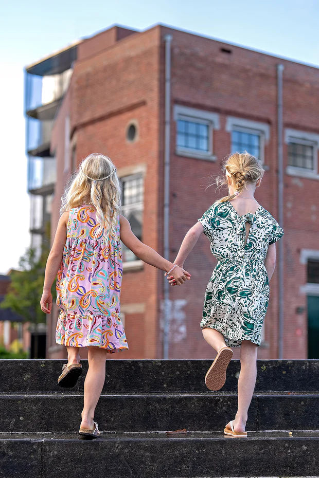 Kleid Mädchen Viskose Satin | Abstrakt bedruckt