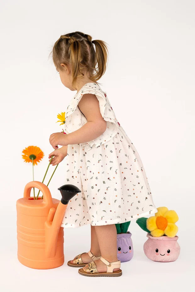 Mousseline Bloemen Jurk Meisjes | Ruche Mouwen | Gebroken Wit