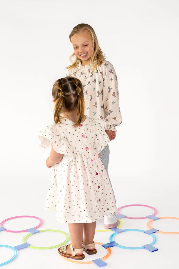 Mousseline Bloemen Jurk Meisjes | Ruche Mouwen | Gebroken Wit