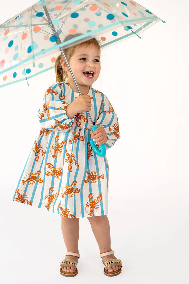 Katoenen Jurk Meisjes | Kreeft & Strepen Print | Lange Mouwen
