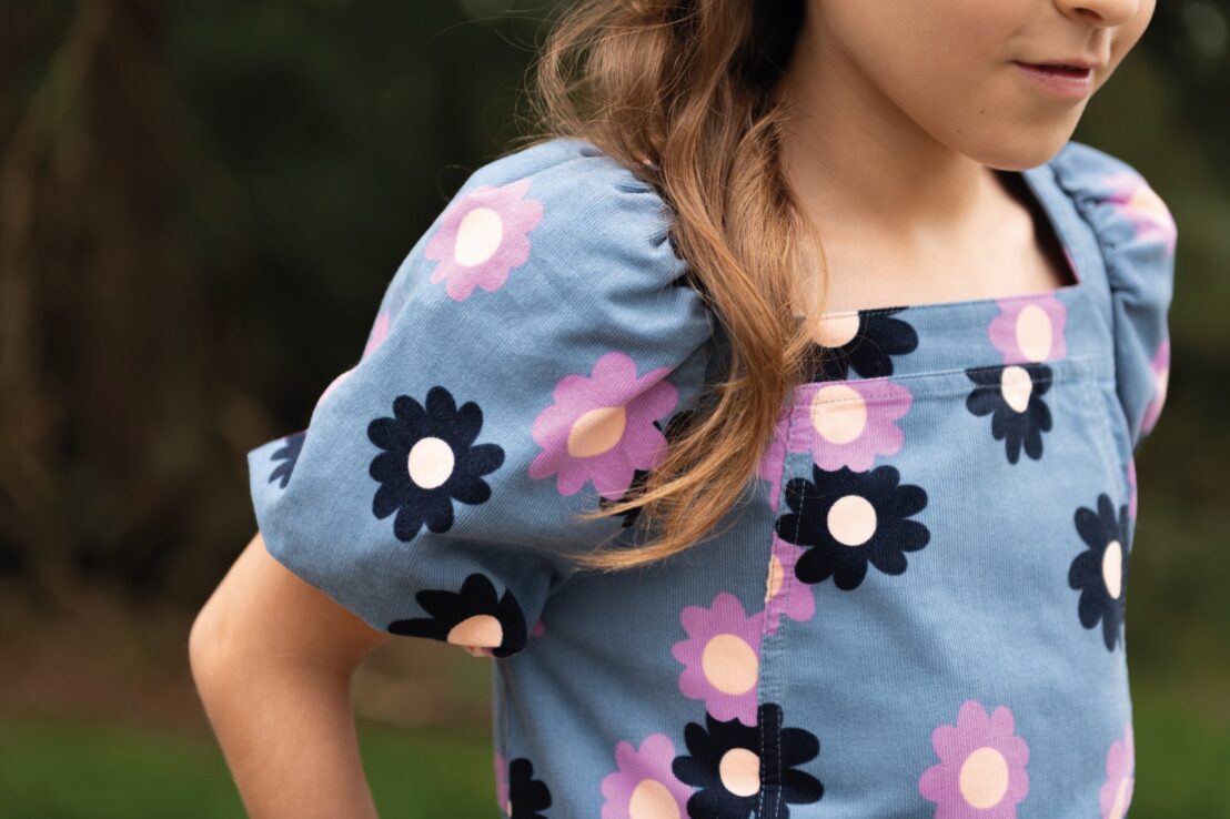 Corduroy Babyrib Dress Jasmine – Girls' A-Line Floral Print Dress | Blue, Navy & Light Pink | Sizes 116-164