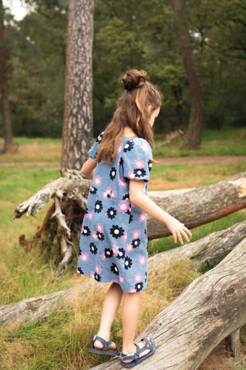 Corduroy Babyrib Dress Jasmine – Girls' A-Line Floral Print Dress | Blue, Navy & Light Pink | Sizes 116-164