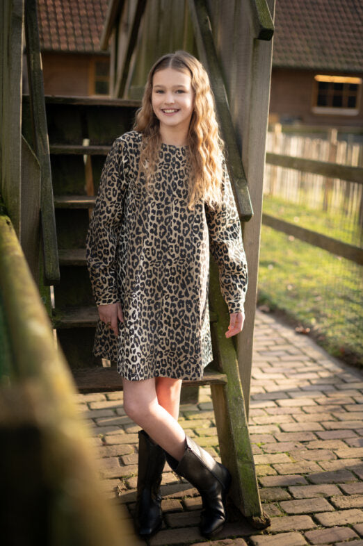 Leopardenkleid Mira – Lange Ärmel & Weiter Rock | Mädchen