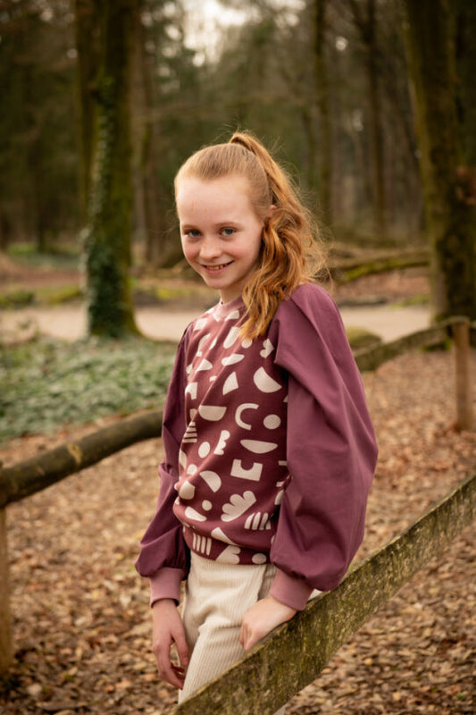 Sweater met print en pofmouwen