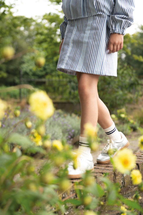 Noor – Striped Denim Skirt Girls | Blue | Sizes 86–164