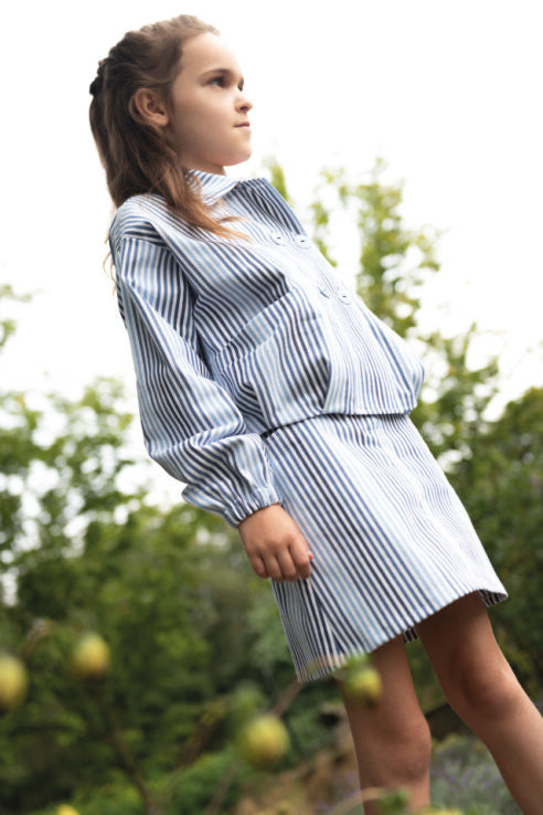 Noor – Striped Denim Skirt Girls | Blue | Sizes 86–164