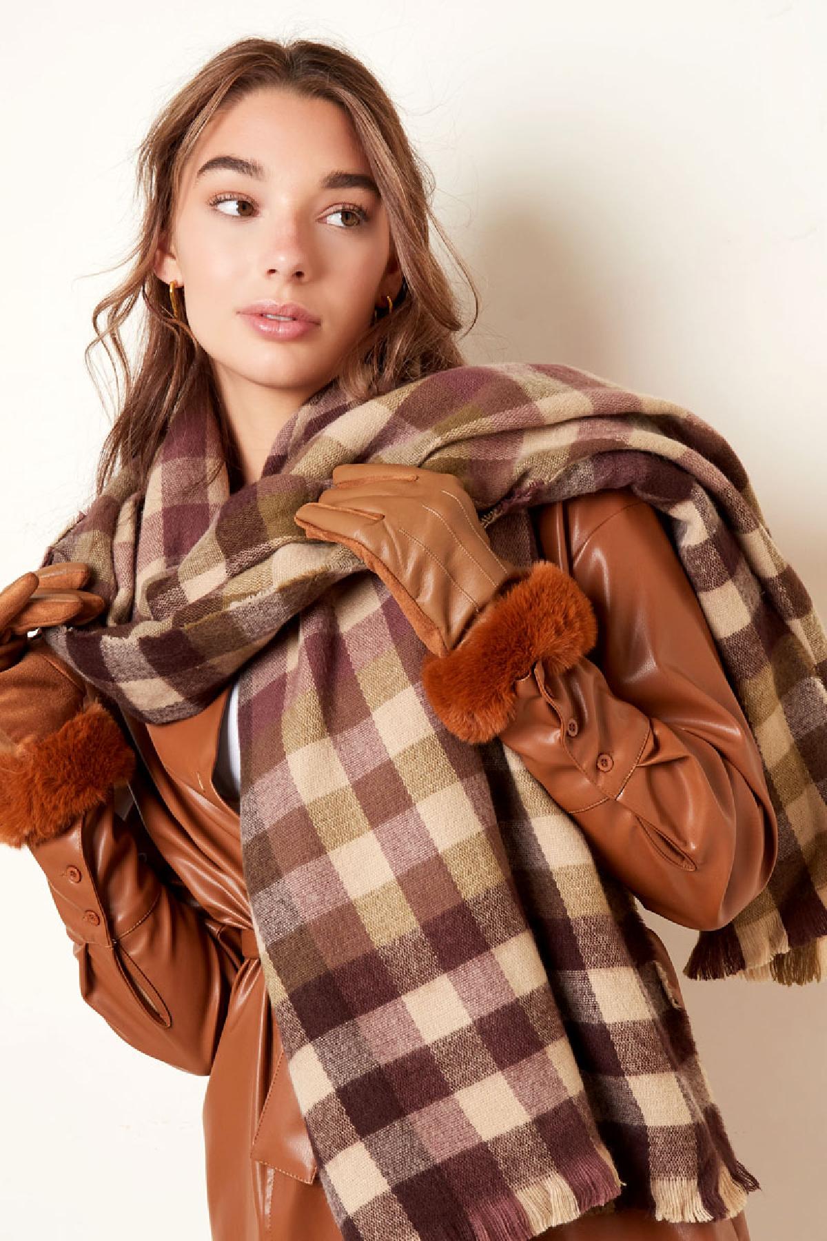 Handschoenen met faux fur en leren look Groen Polyester One size