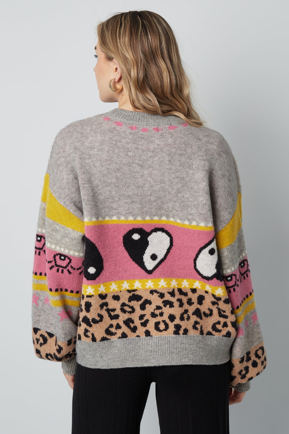 Gebreide Wolmix Vrouwen Cardigan Oversized Gepatroneerd Ontwerp